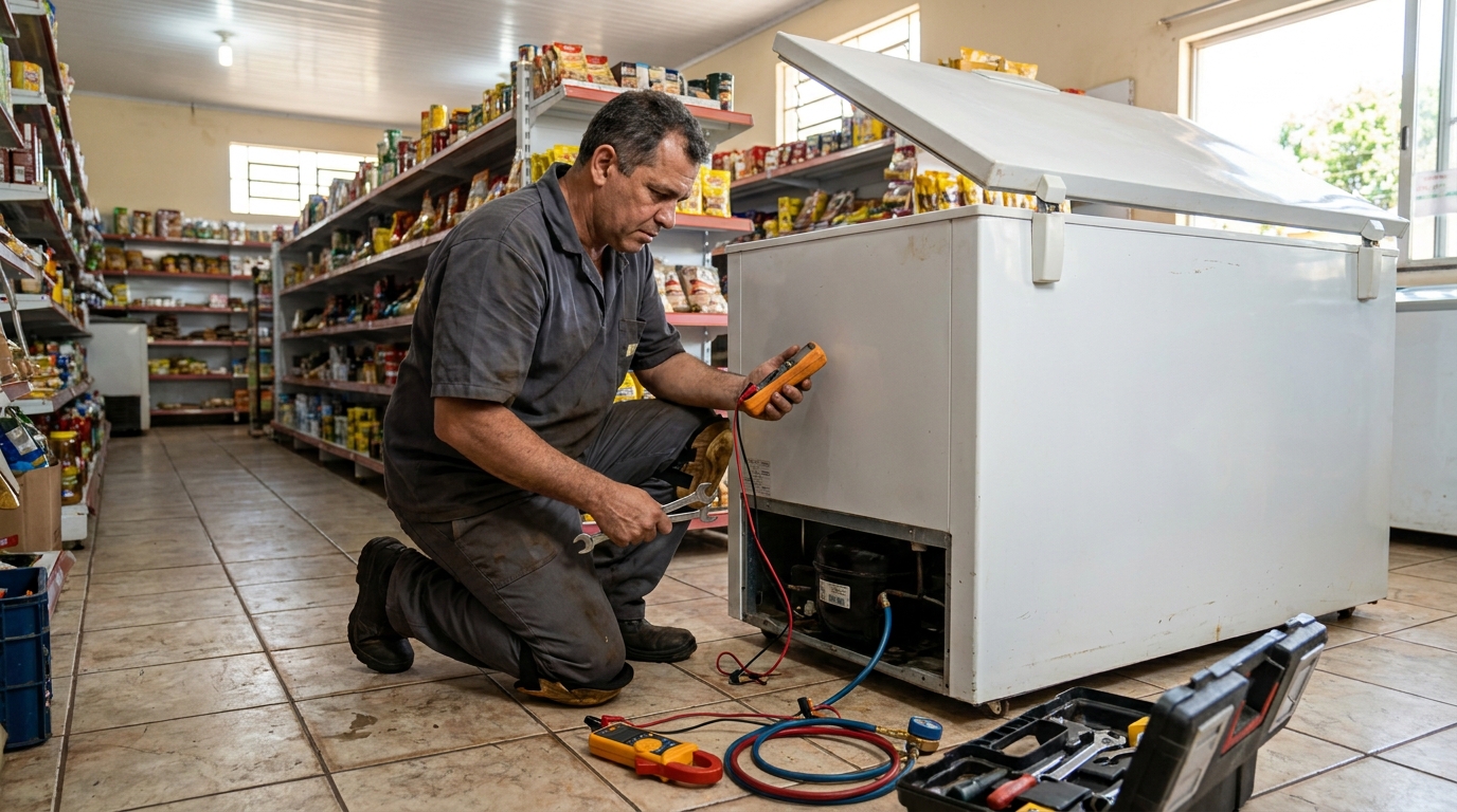 Troca de termostato de freezer em atendimento em Belo Horizonte‑MG